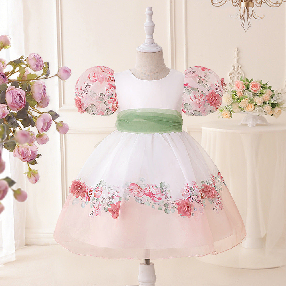 Princess Puffy Sleeve Floral Tulle Ball Gown Dress for Girls (Ages 3-10)