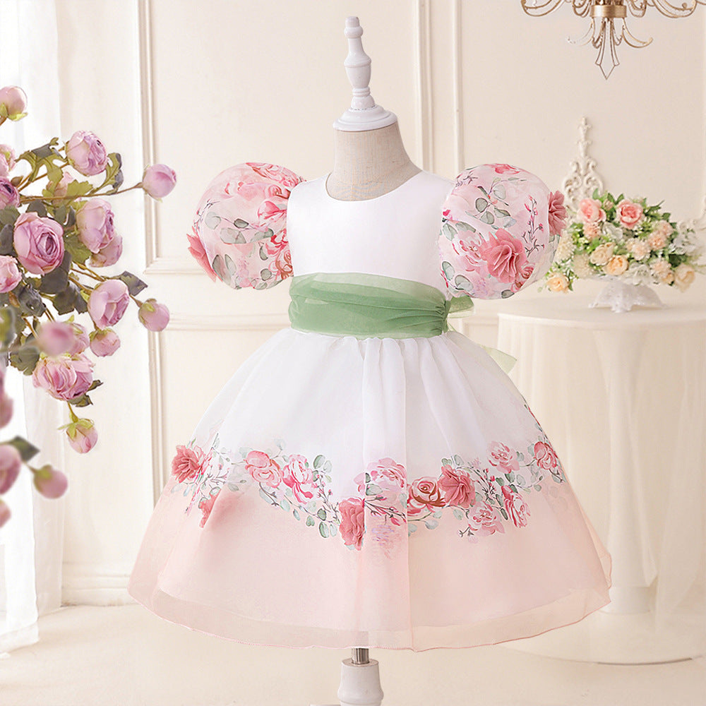 Princess Puffy Sleeve Floral Tulle Ball Gown Dress for Girls (Ages 3-10)