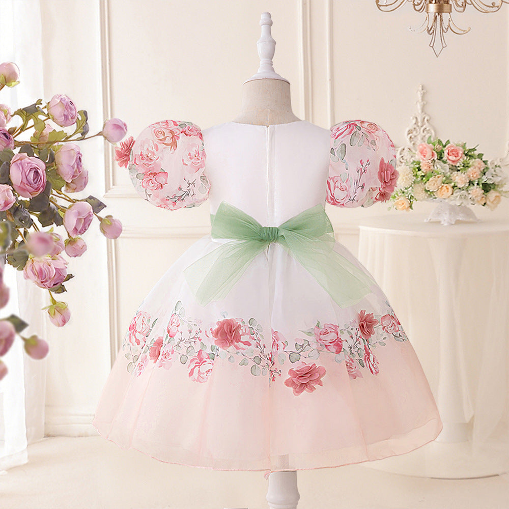 Princess Puffy Sleeve Floral Tulle Ball Gown Dress for Girls (Ages 3-10)