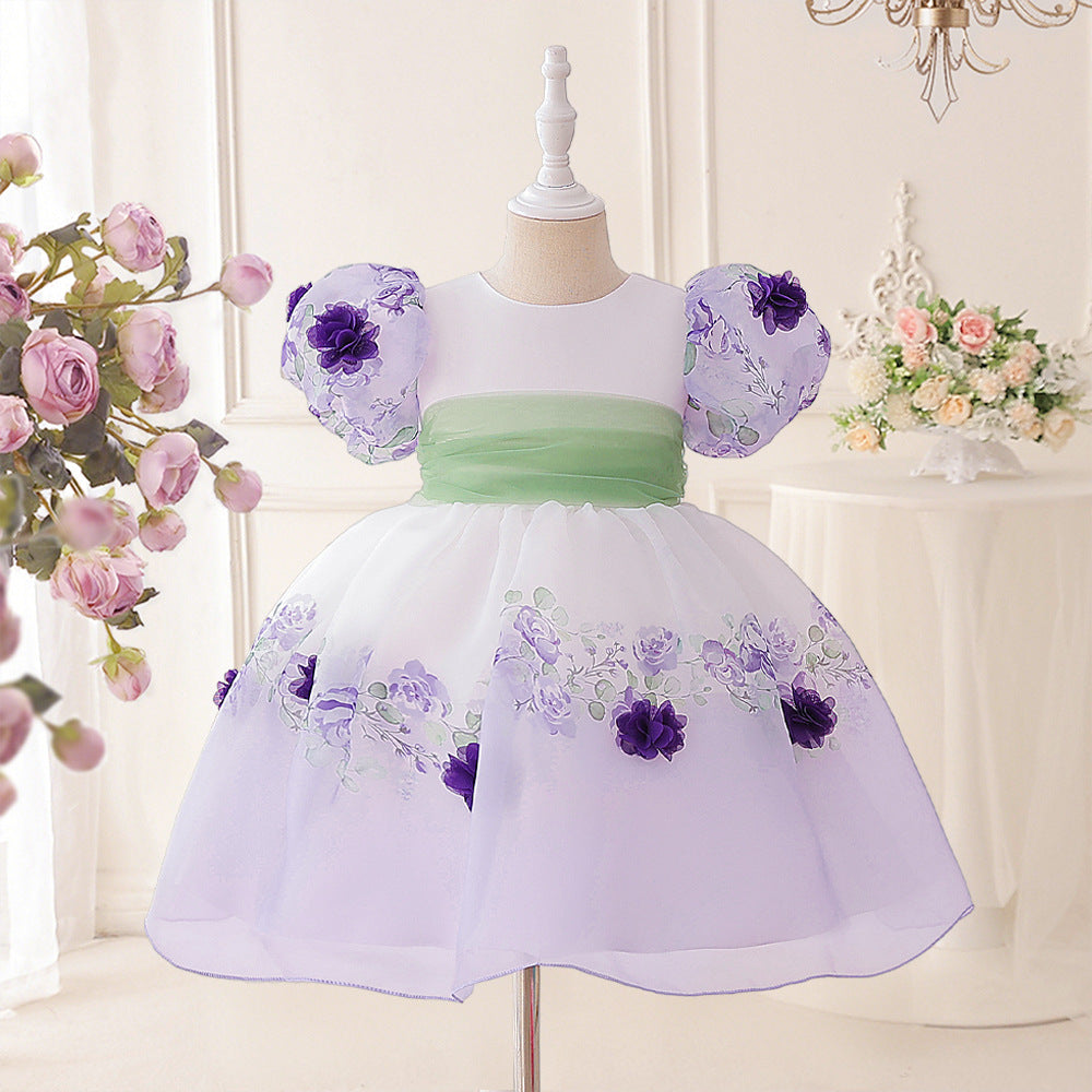 Princess Puffy Sleeve Floral Tulle Ball Gown Dress for Girls (Ages 3-10)