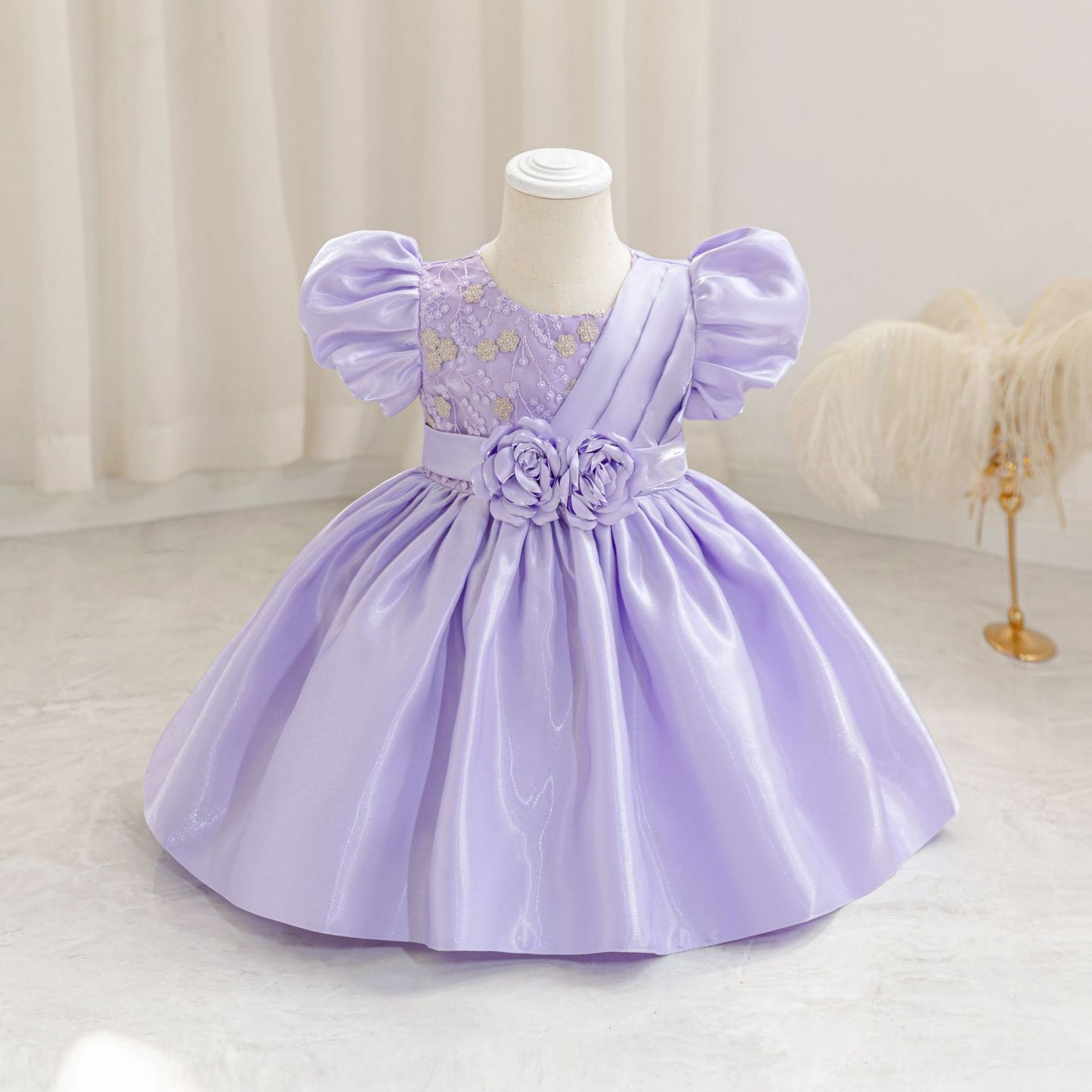 Princess Ball Gown Puffy Sleeve Dress for Toddlers – Flower Girl & Party Wear