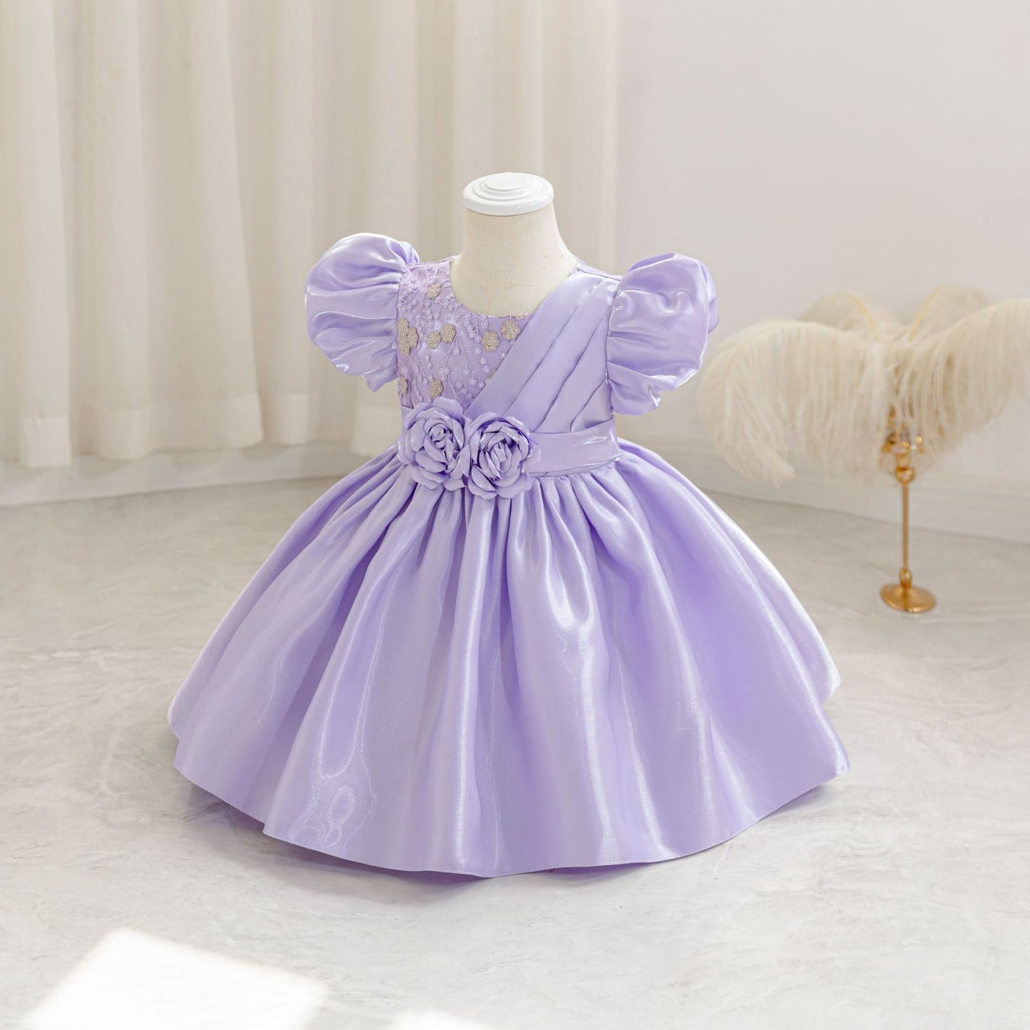 Princess Ball Gown Puffy Sleeve Dress for Toddlers – Flower Girl & Party Wear