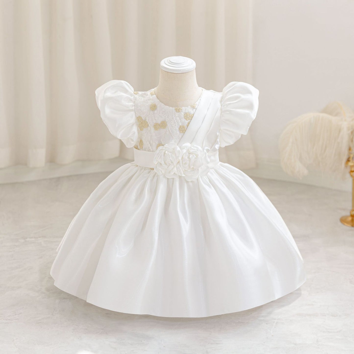 Princess Ball Gown Puffy Sleeve Dress for Toddlers – Flower Girl & Party Wear