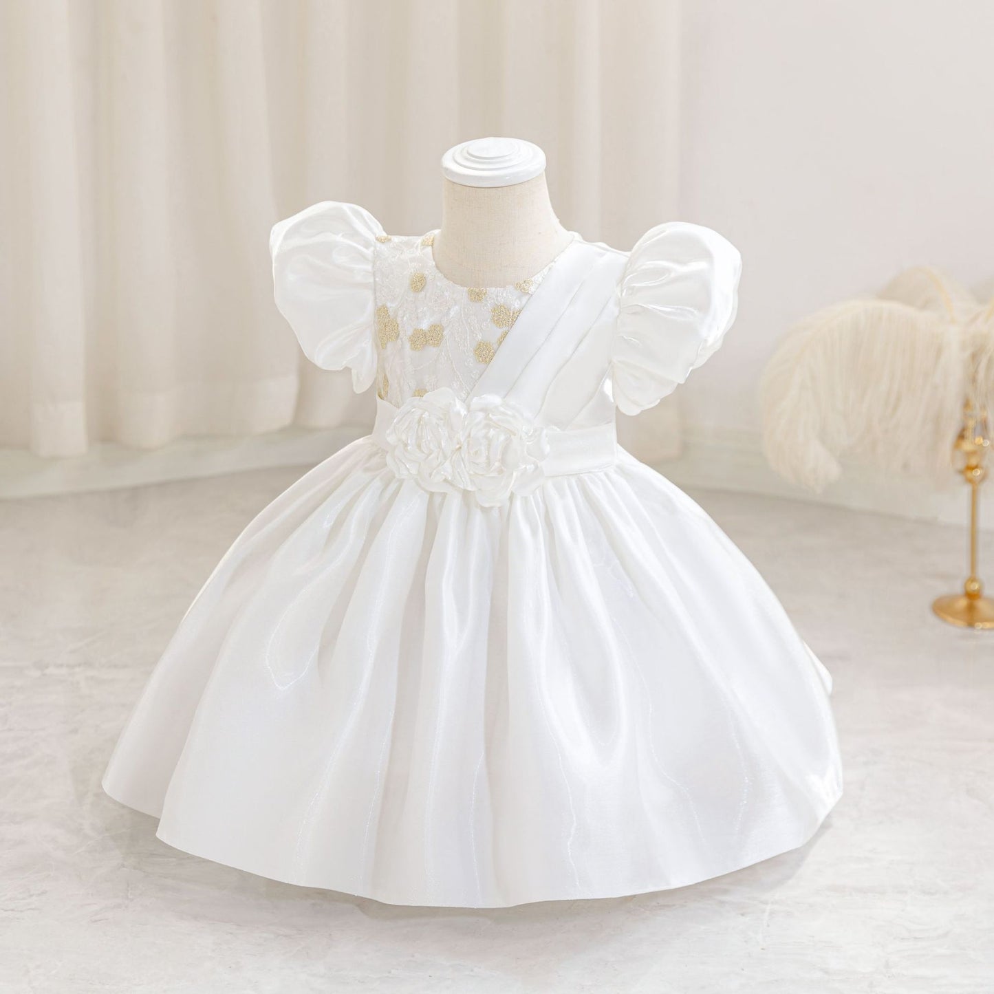 Princess Ball Gown Puffy Sleeve Dress for Toddlers – Flower Girl & Party Wear