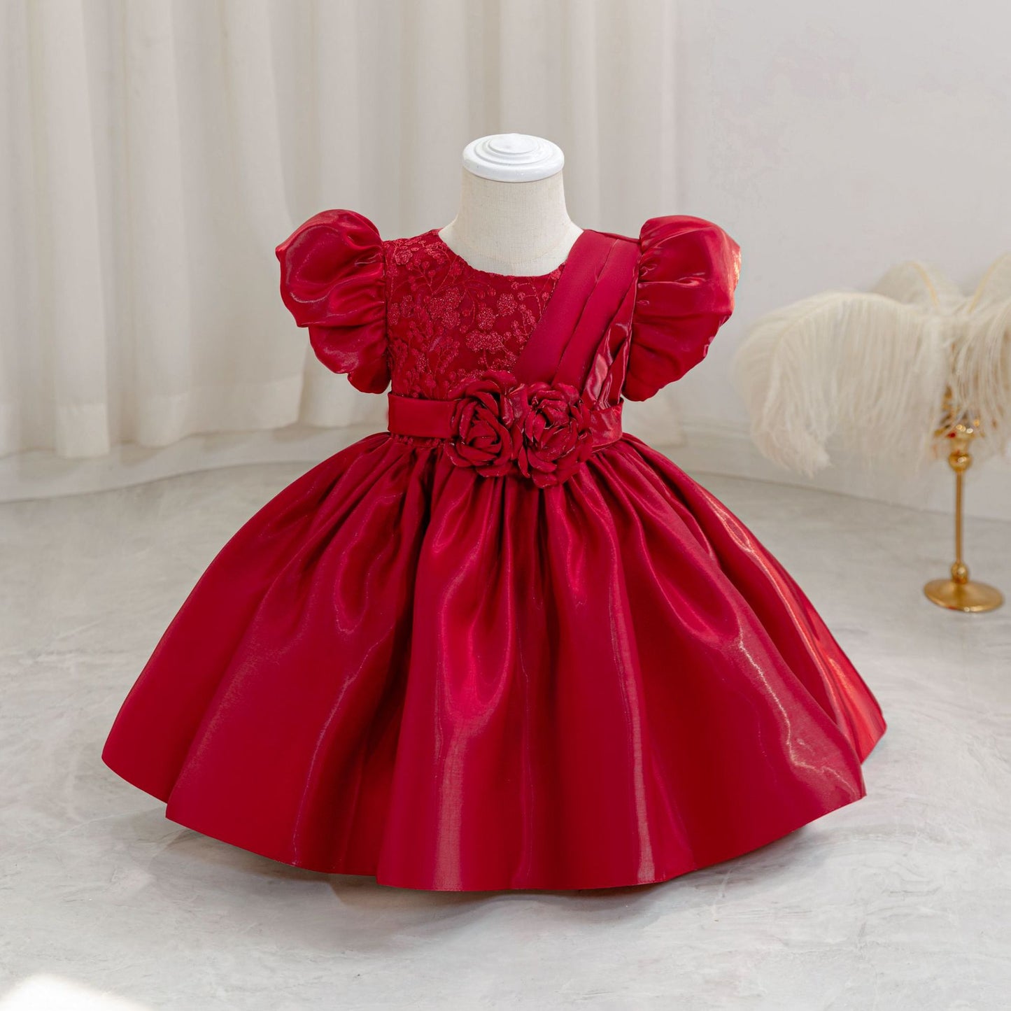 Princess Ball Gown Puffy Sleeve Dress for Toddlers – Flower Girl & Party Wear