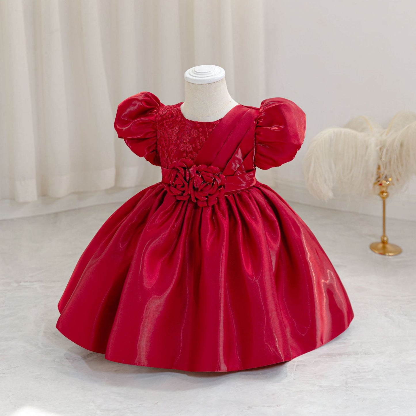 Princess Ball Gown Puffy Sleeve Dress for Toddlers – Flower Girl & Party Wear