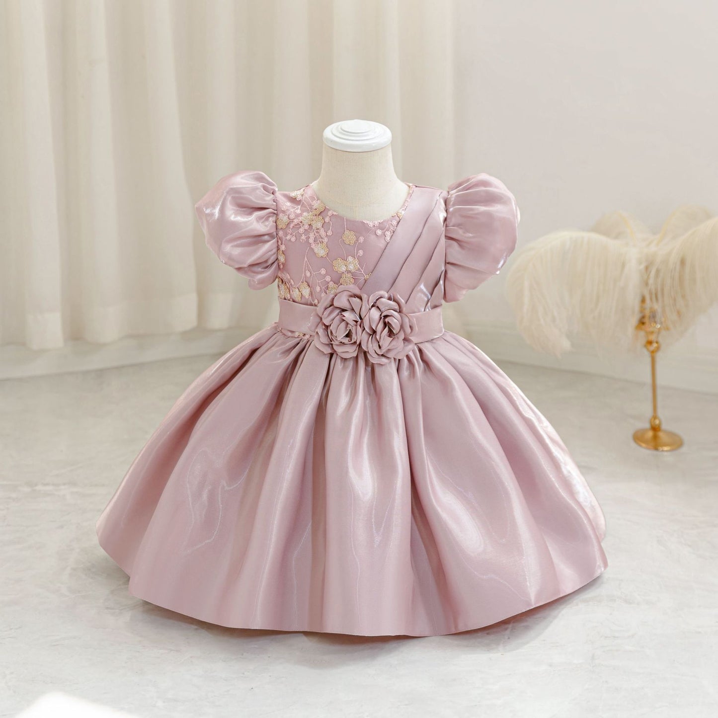 Princess Ball Gown Puffy Sleeve Dress for Toddlers – Flower Girl & Party Wear