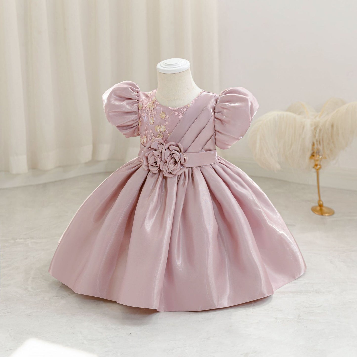 Princess Ball Gown Puffy Sleeve Dress for Toddlers – Flower Girl & Party Wear