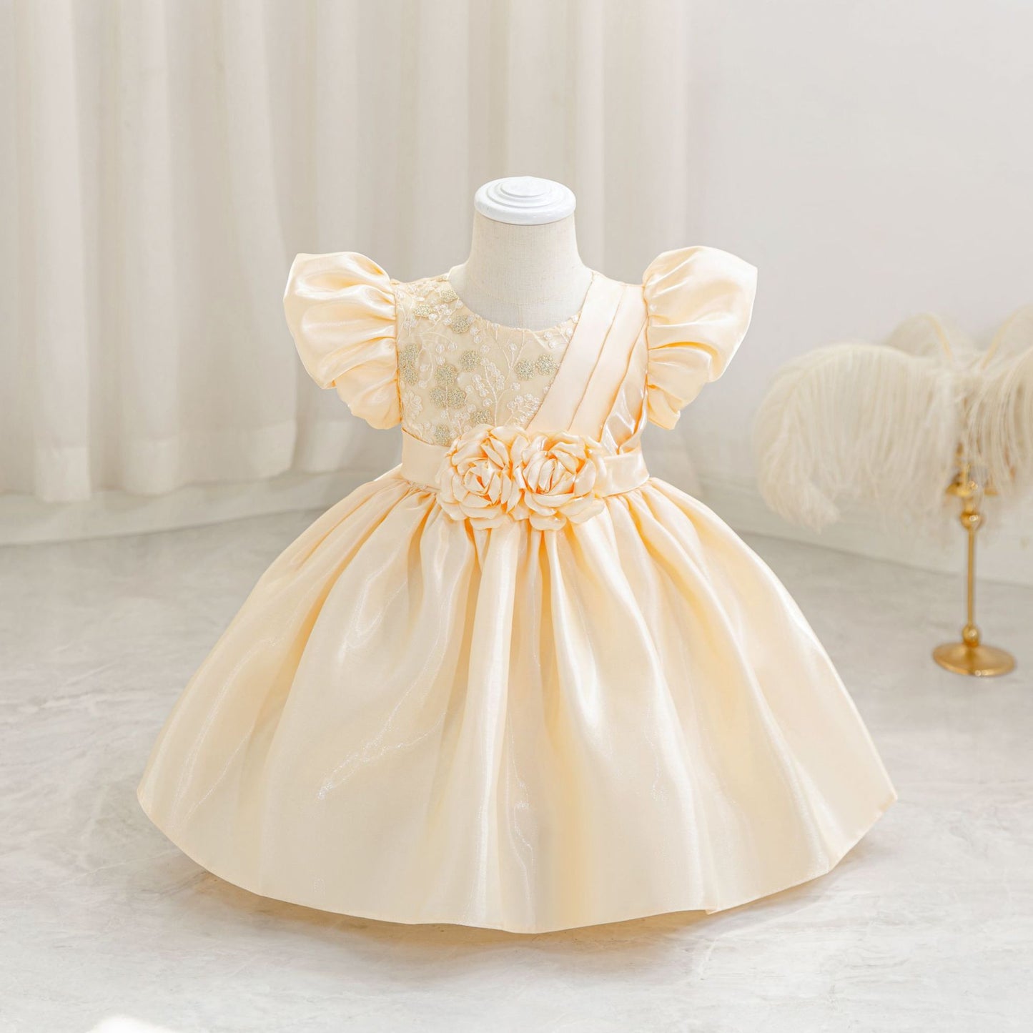 Princess Ball Gown Puffy Sleeve Dress for Toddlers – Flower Girl & Party Wear