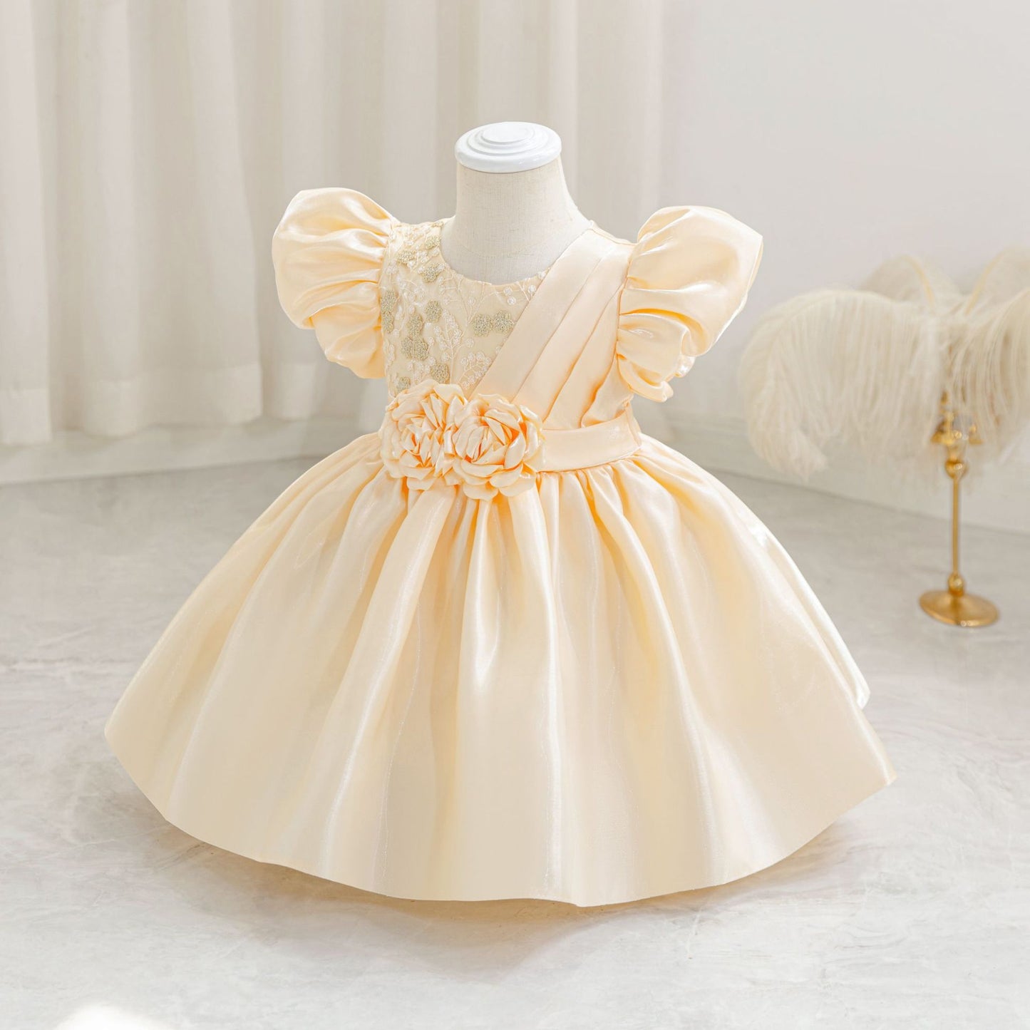 Princess Ball Gown Puffy Sleeve Dress for Toddlers – Flower Girl & Party Wear
