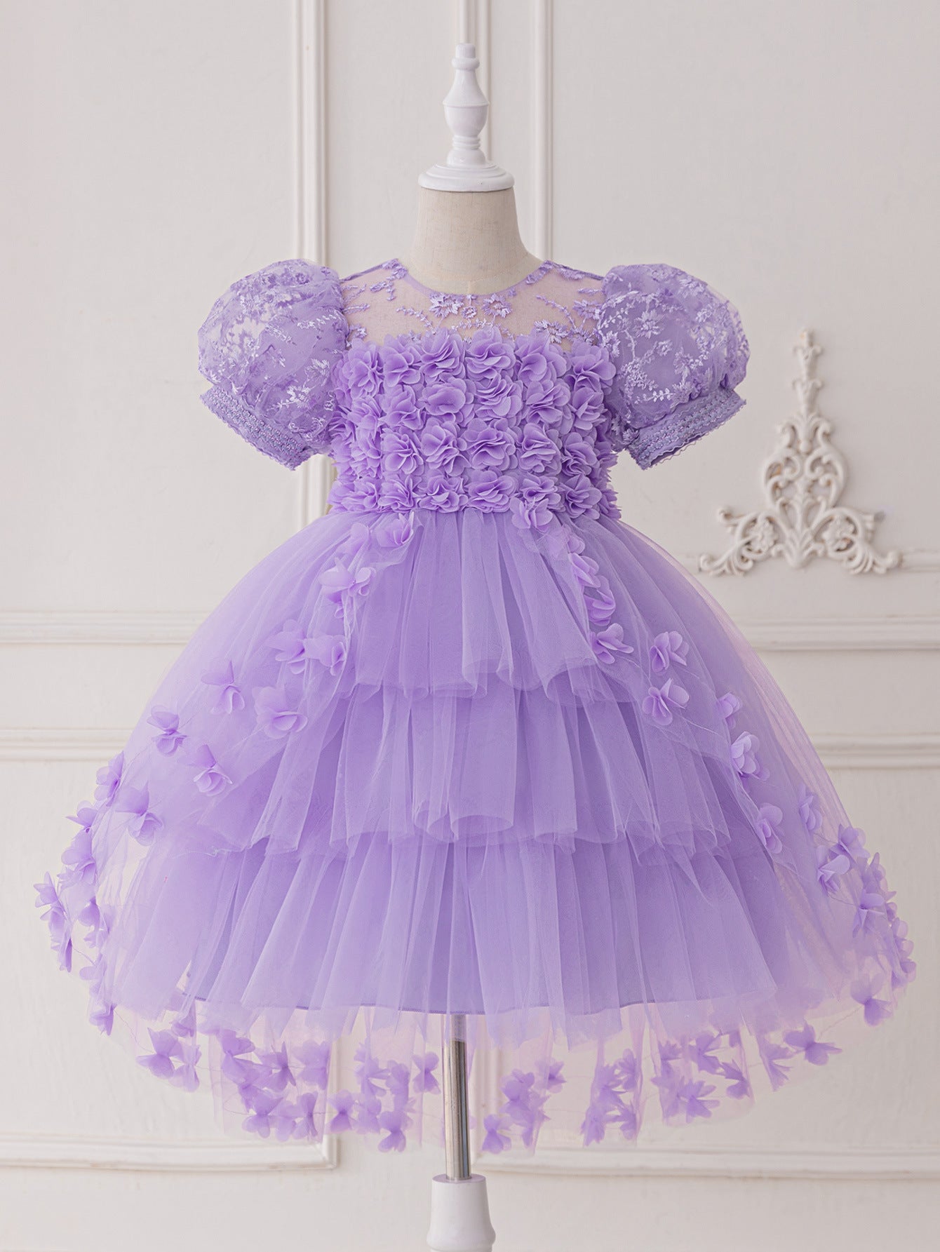 Princess Puffy Sleeve High-Low Tulle Dress – Ball Gown for Girls (Ages 3-12)