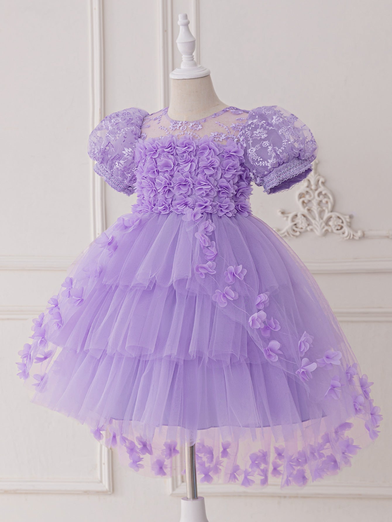 Princess Puffy Sleeve High-Low Tulle Dress – Ball Gown for Girls (Ages 3-12)