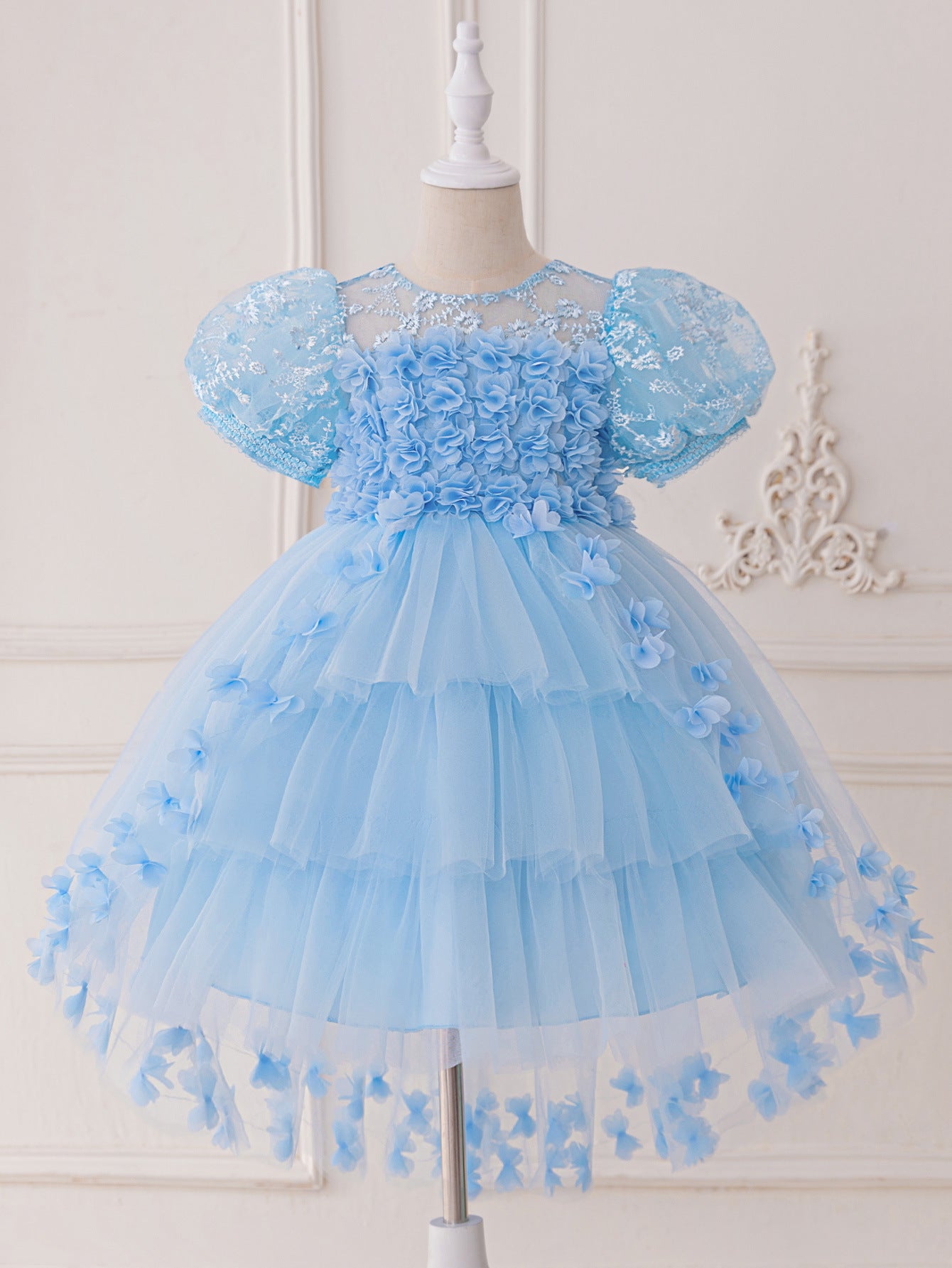 Princess Puffy Sleeve High-Low Tulle Dress – Ball Gown for Girls (Ages 3-12)