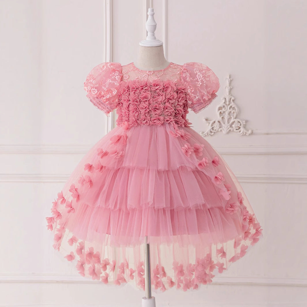 Princess Puffy Sleeve High-Low Tulle Dress – Ball Gown for Girls (Ages 3-12)