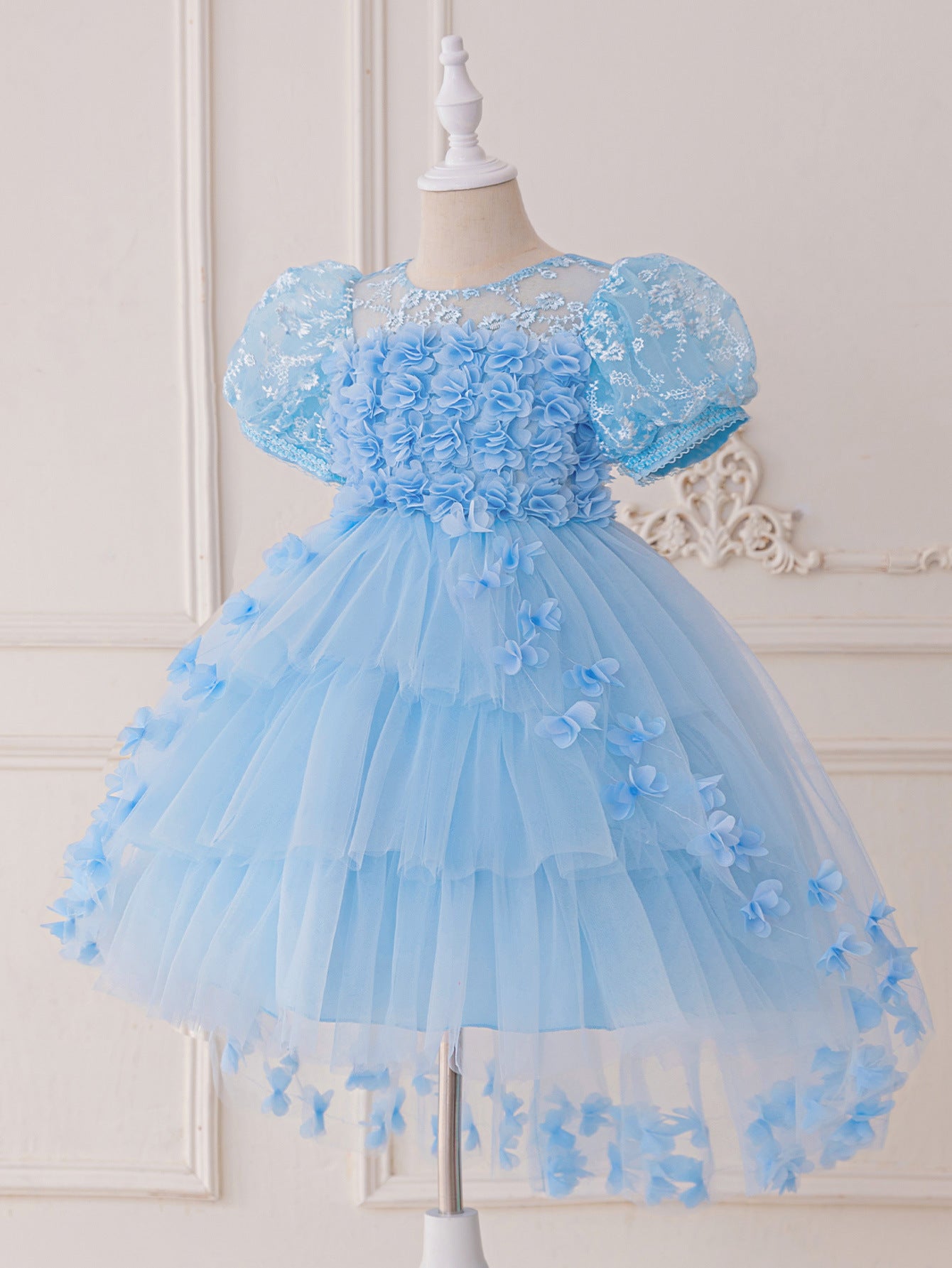 Princess Puffy Sleeve High-Low Tulle Dress – Ball Gown for Girls (Ages 3-12)