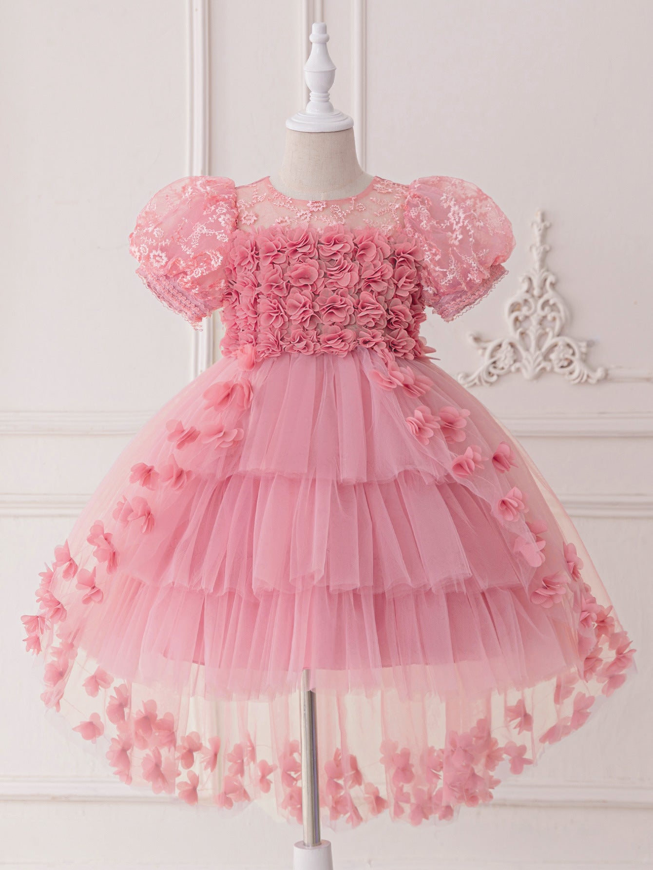 Princess Puffy Sleeve High-Low Tulle Dress – Ball Gown for Girls (Ages 3-12)