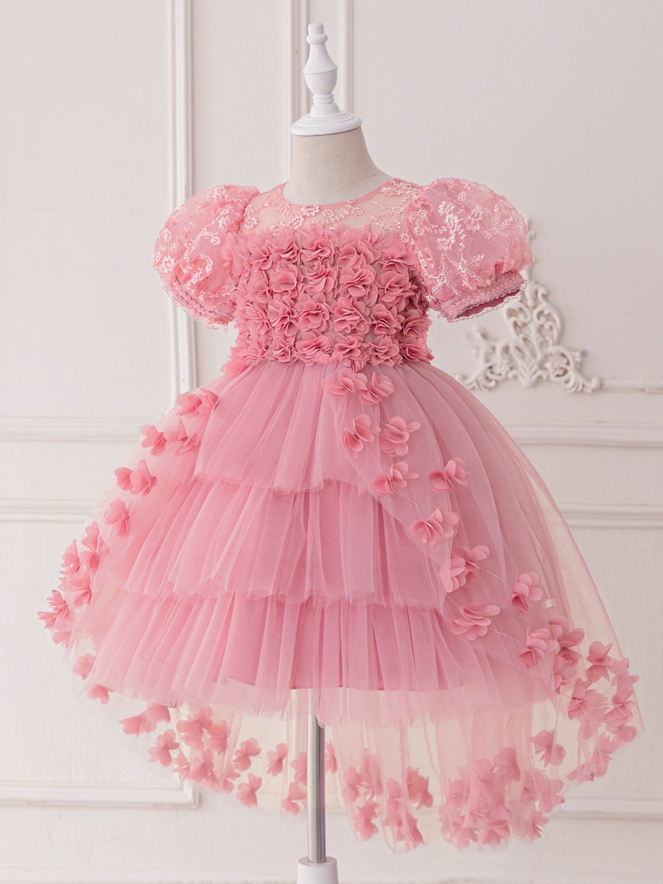 Princess Puffy Sleeve High-Low Tulle Dress – Ball Gown for Girls (Ages 3-12)