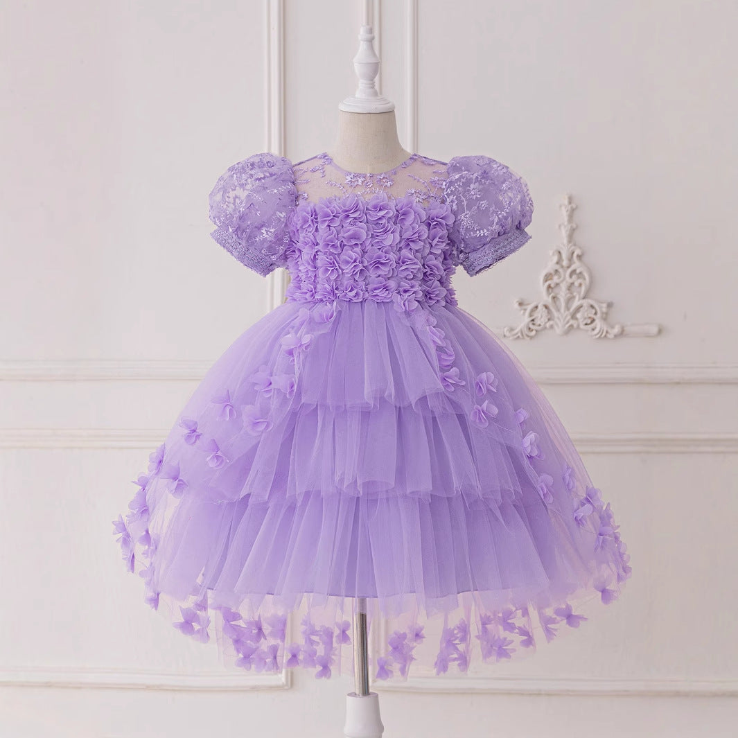 Princess Puffy Sleeve High-Low Tulle Dress – Ball Gown for Girls (Ages 3-12)