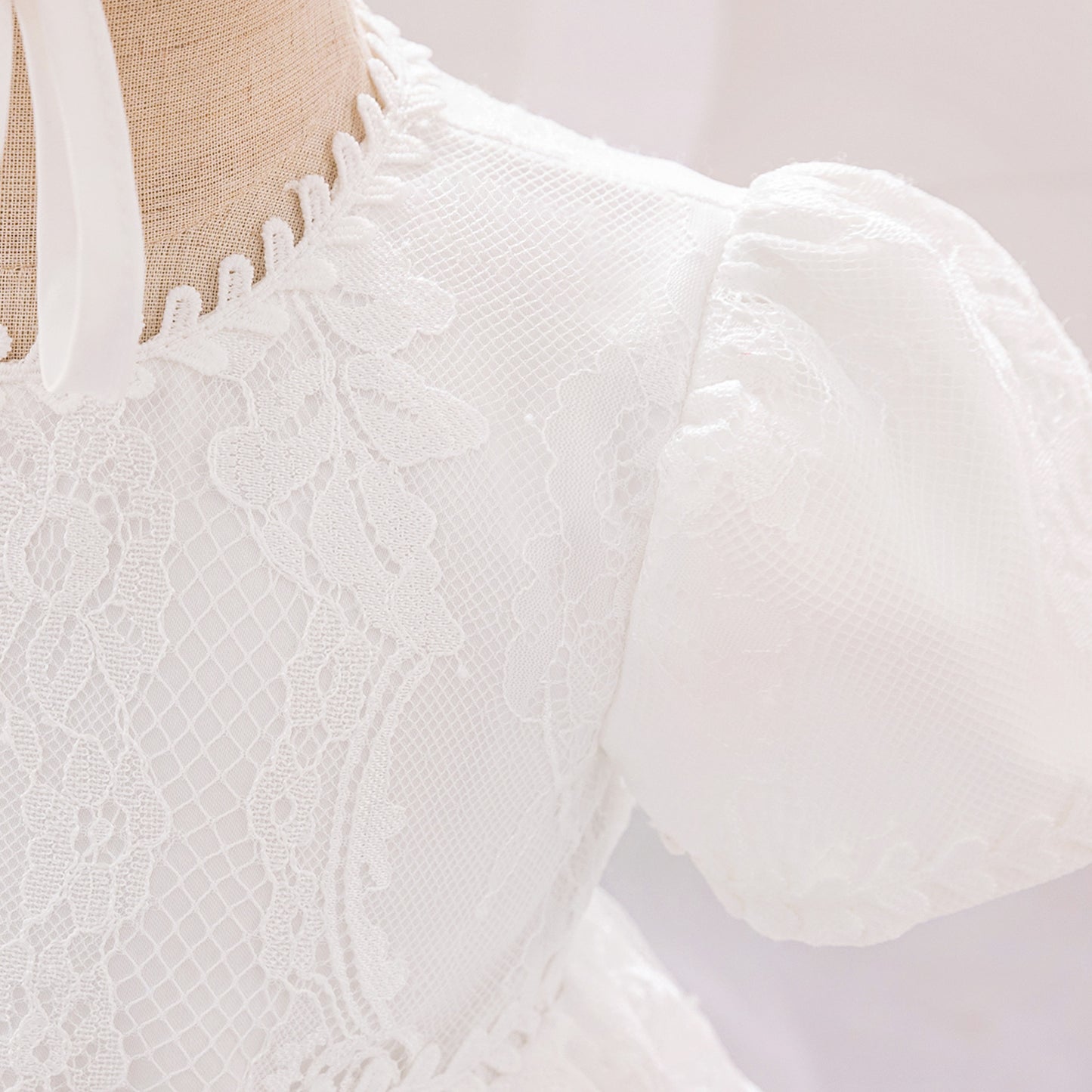Princess Puffy Sleeve Lace Ball Gown Dress for Baby Girls - White Christening & Party Wear