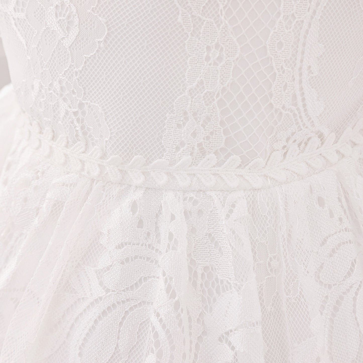 Princess Puffy Sleeve Lace Ball Gown Dress for Baby Girls - White Christening & Party Wear