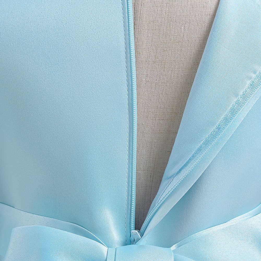 Princess Puffy Sleeve Satin Ball Gown Dress for Girls – Tea Length Formal Little Girl Dress