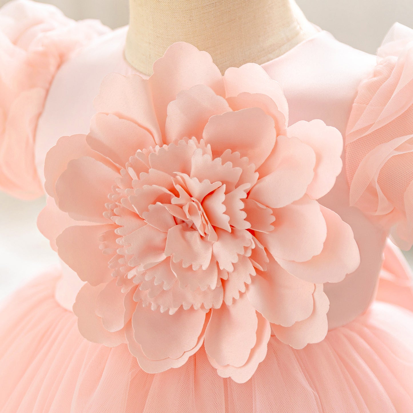 Princess Puffy Sleeve Tulle Ball Gown for Toddlers – Light Pink Party & Flower Girl Dress