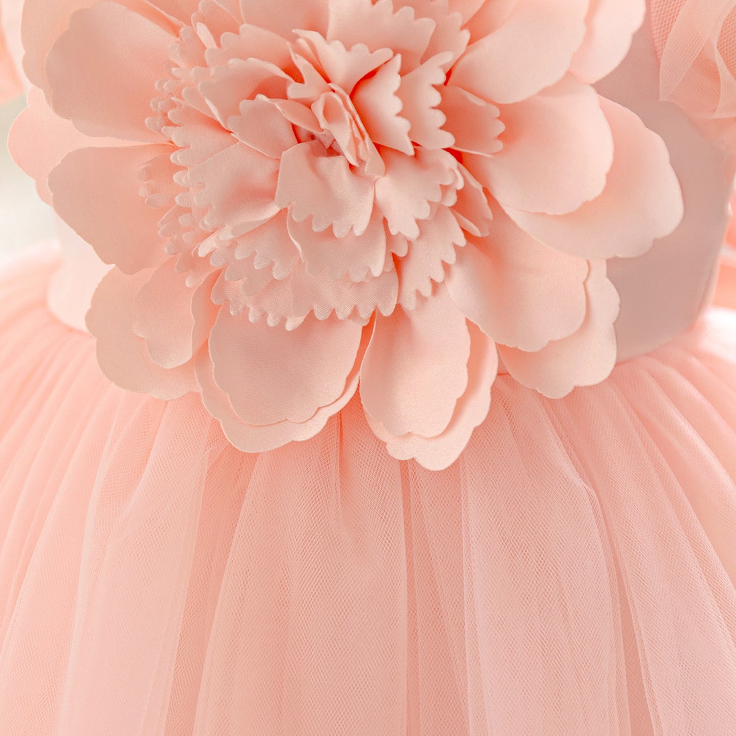 Princess Puffy Sleeve Tulle Ball Gown for Toddlers – Light Pink Party & Flower Girl Dress