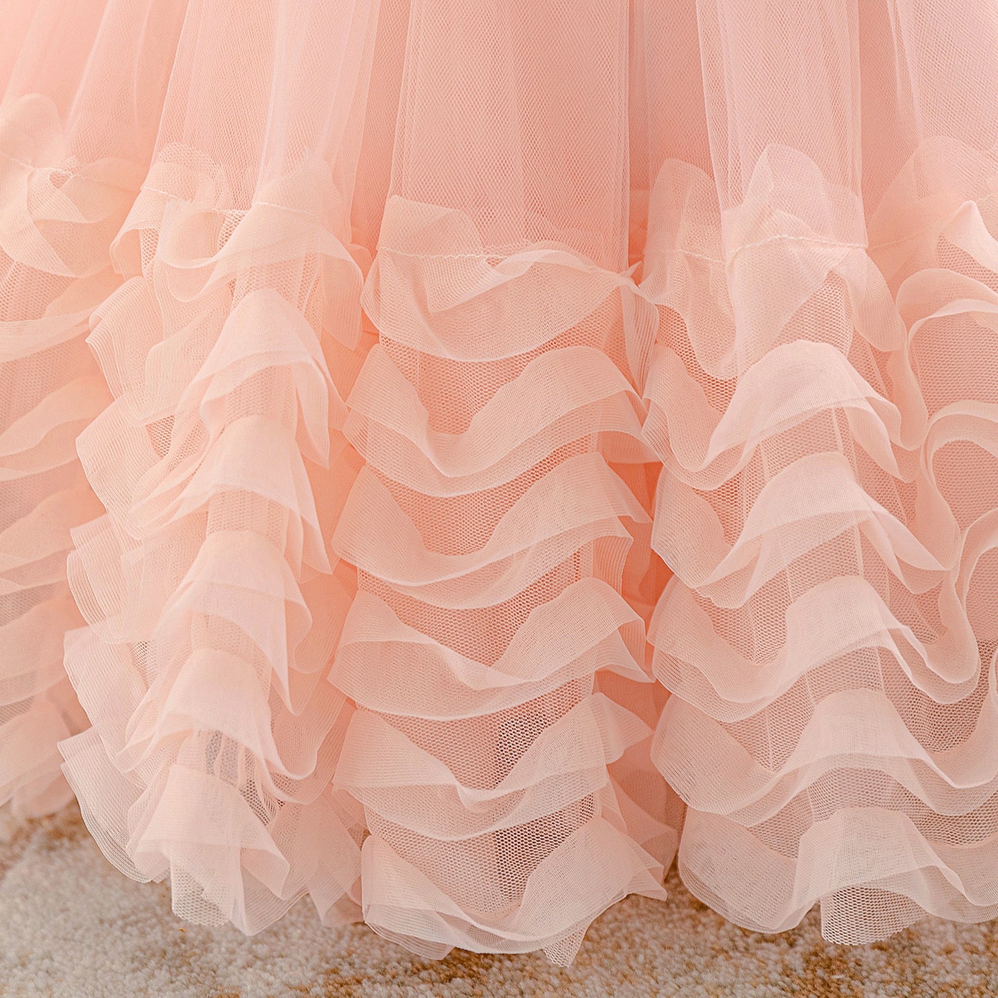Princess Puffy Sleeve Tulle Ball Gown for Toddlers – Light Pink Party & Flower Girl Dress