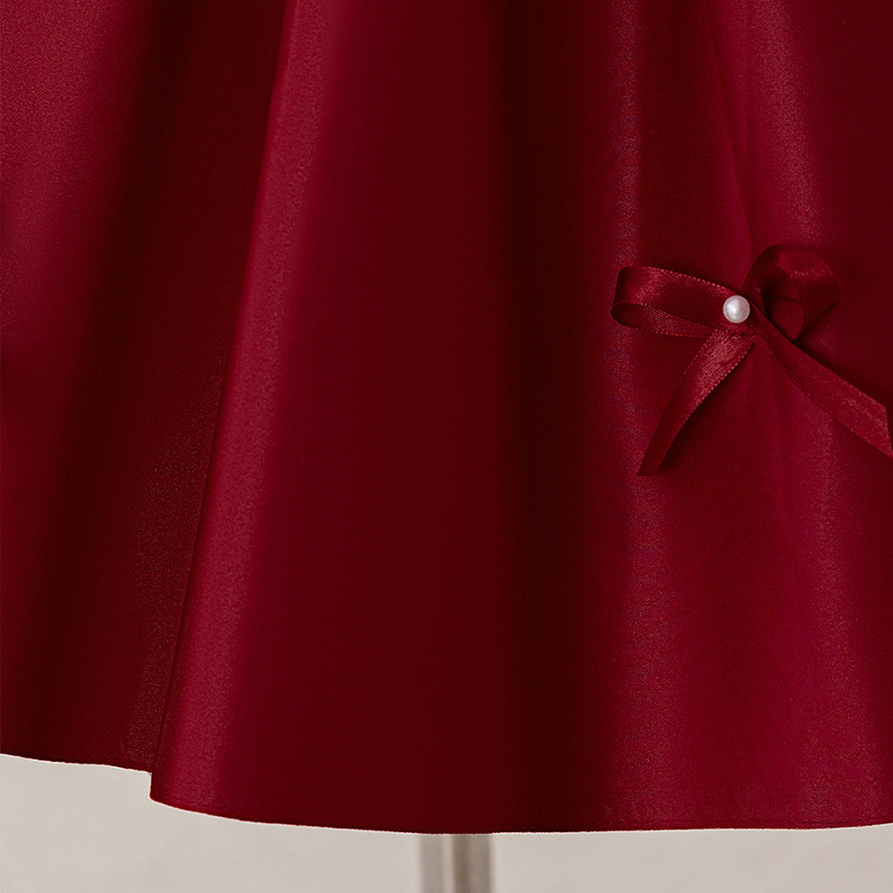 Princess Puffy Tea Length Dress for Girls – Bowknot & Ruffle Ball Gown