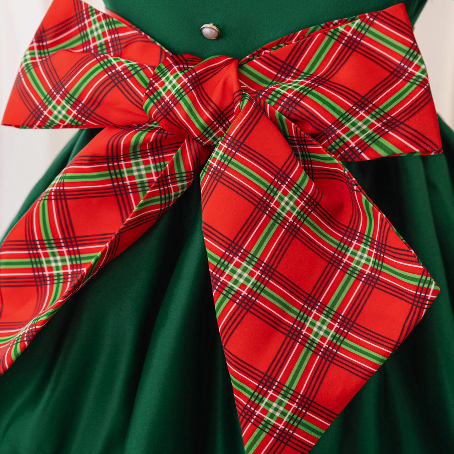 Dark Green Princess Puffy Dress with Collar & Bow for Girls - Tea Length, Satin, Flower Girl & Party Gown