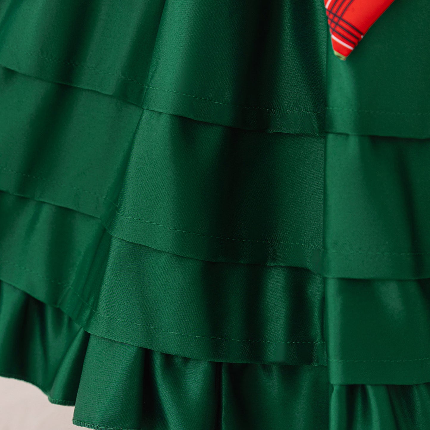 Dark Green Princess Puffy Dress with Collar & Bow for Girls - Tea Length, Satin, Flower Girl & Party Gown