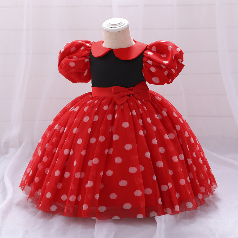 Princess Puffy Ball Gown Tea-Length Dress for Toddlers | Cartoon Print & Bowknot | Party & Wedding Outfit