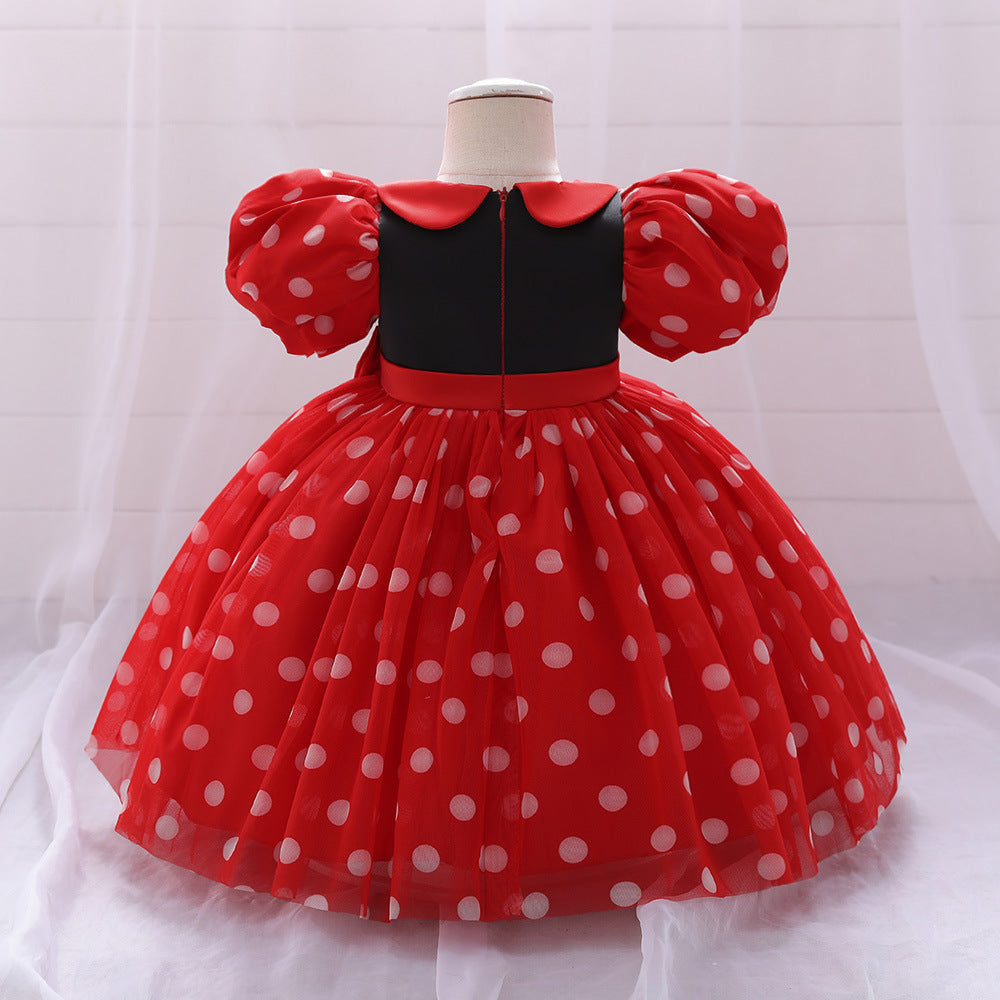 Princess Puffy Ball Gown Tea-Length Dress for Toddlers | Cartoon Print & Bowknot | Party & Wedding Outfit