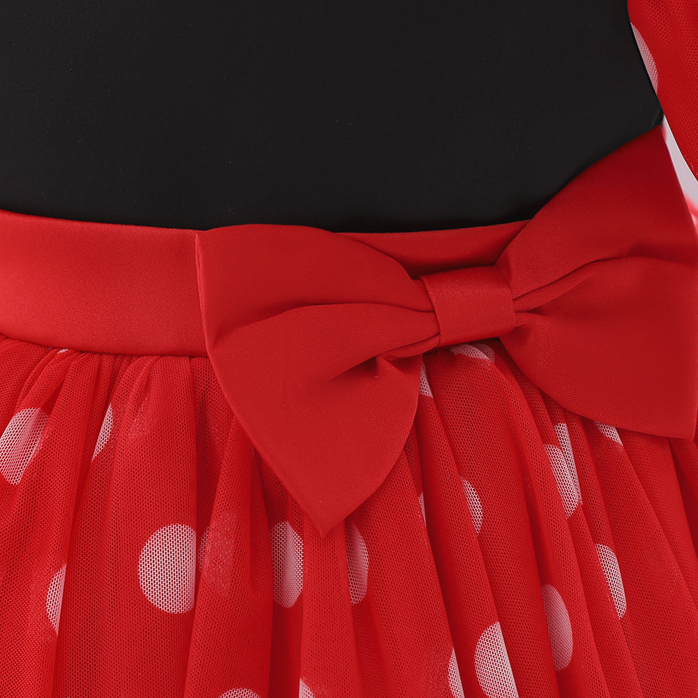 Princess Puffy Ball Gown Tea-Length Dress for Toddlers | Cartoon Print & Bowknot | Party & Wedding Outfit