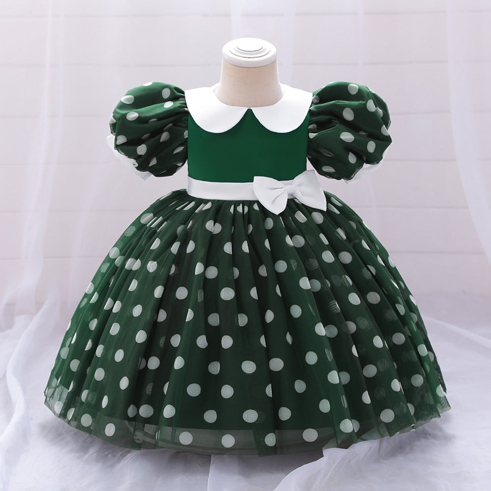 Princess Puffy Ball Gown Tea-Length Dress for Toddlers | Cartoon Print & Bowknot | Party & Wedding Outfit