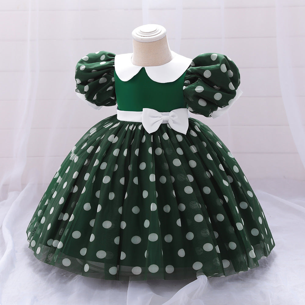 Princess Puffy Ball Gown Tea-Length Dress for Toddlers | Cartoon Print & Bowknot | Party & Wedding Outfit