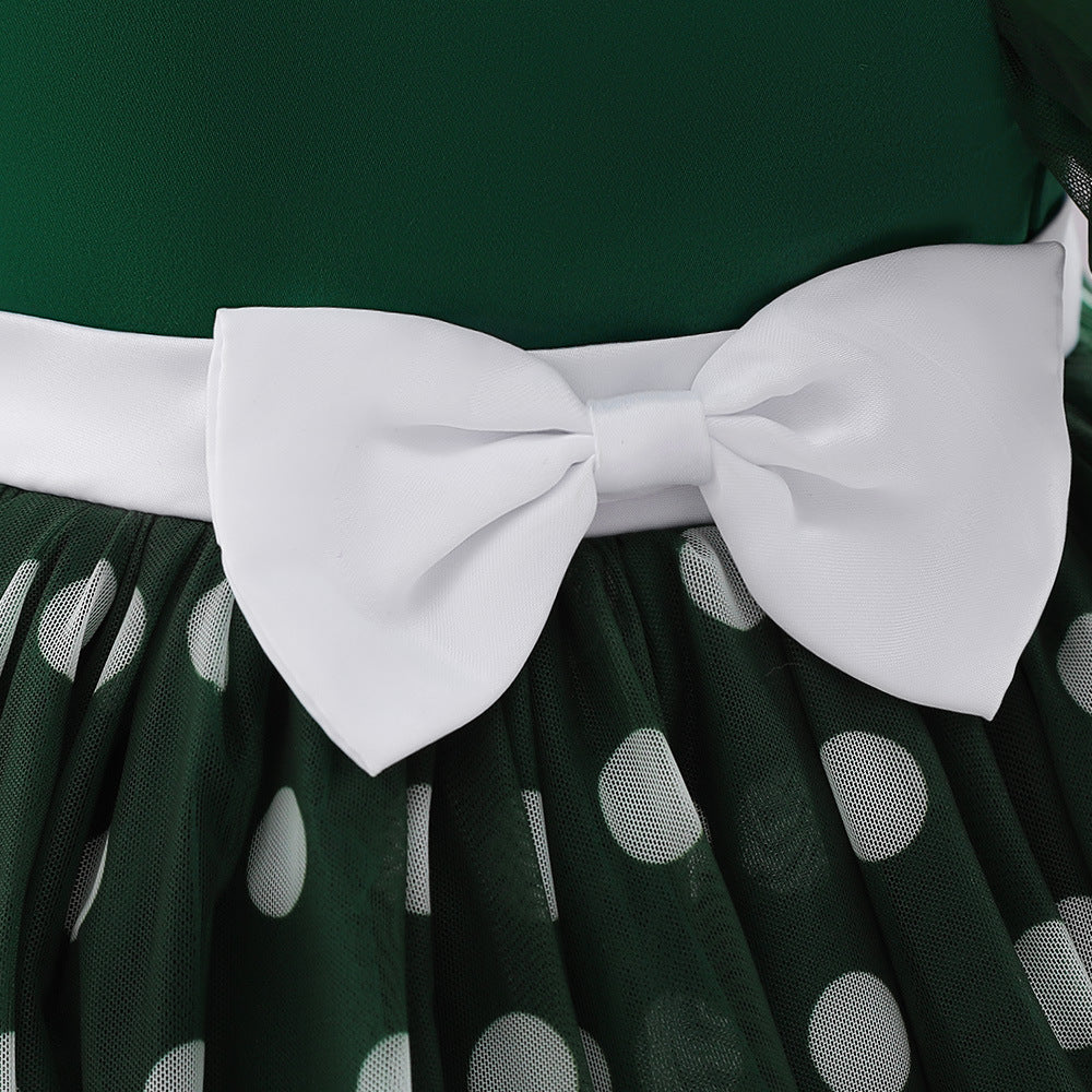Princess Puffy Ball Gown Tea-Length Dress for Toddlers | Cartoon Print & Bowknot | Party & Wedding Outfit