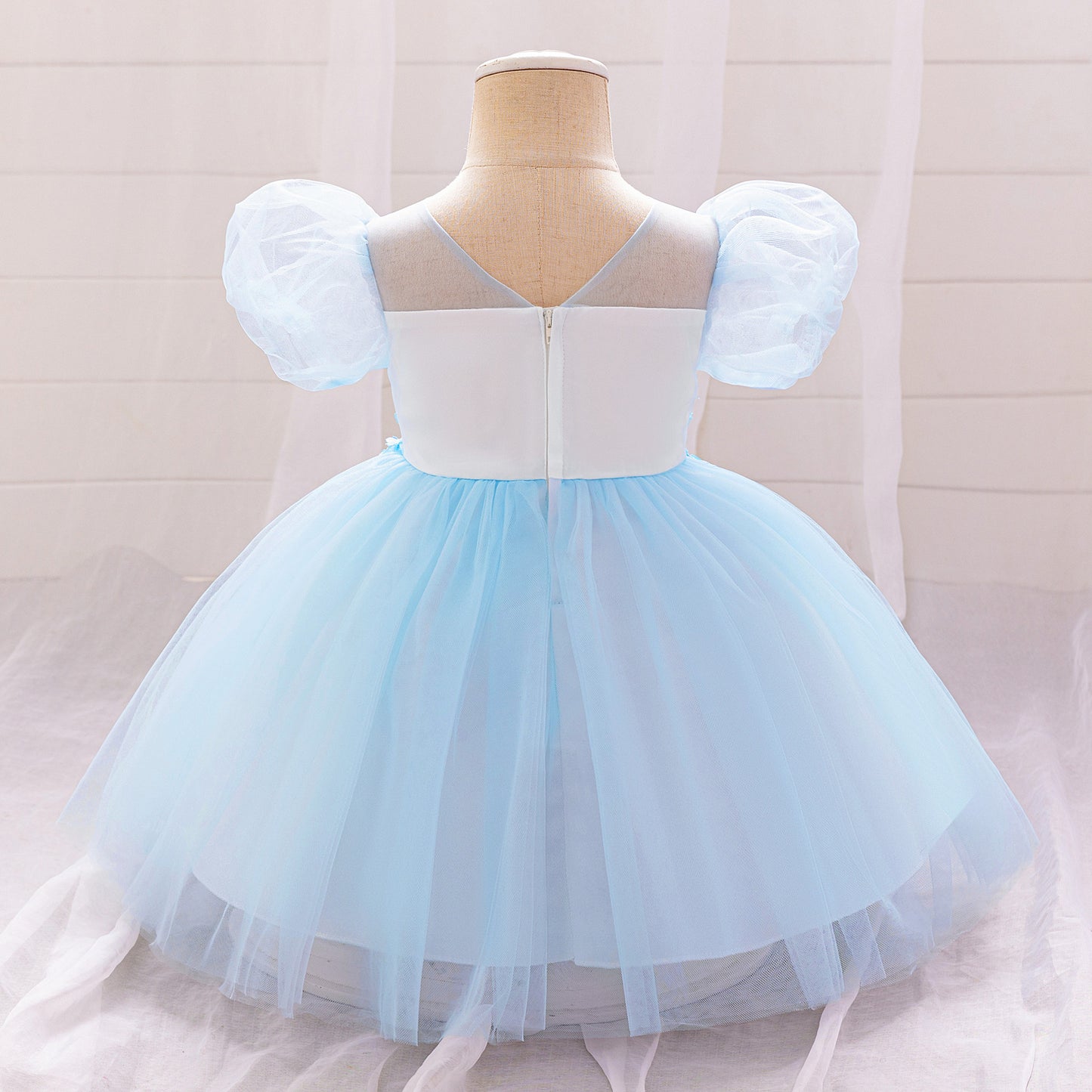 Light Blue Princess Ball Gown Tulle Dress for Babies & Toddlers - Embroidered Puffy Flower Girl Dress