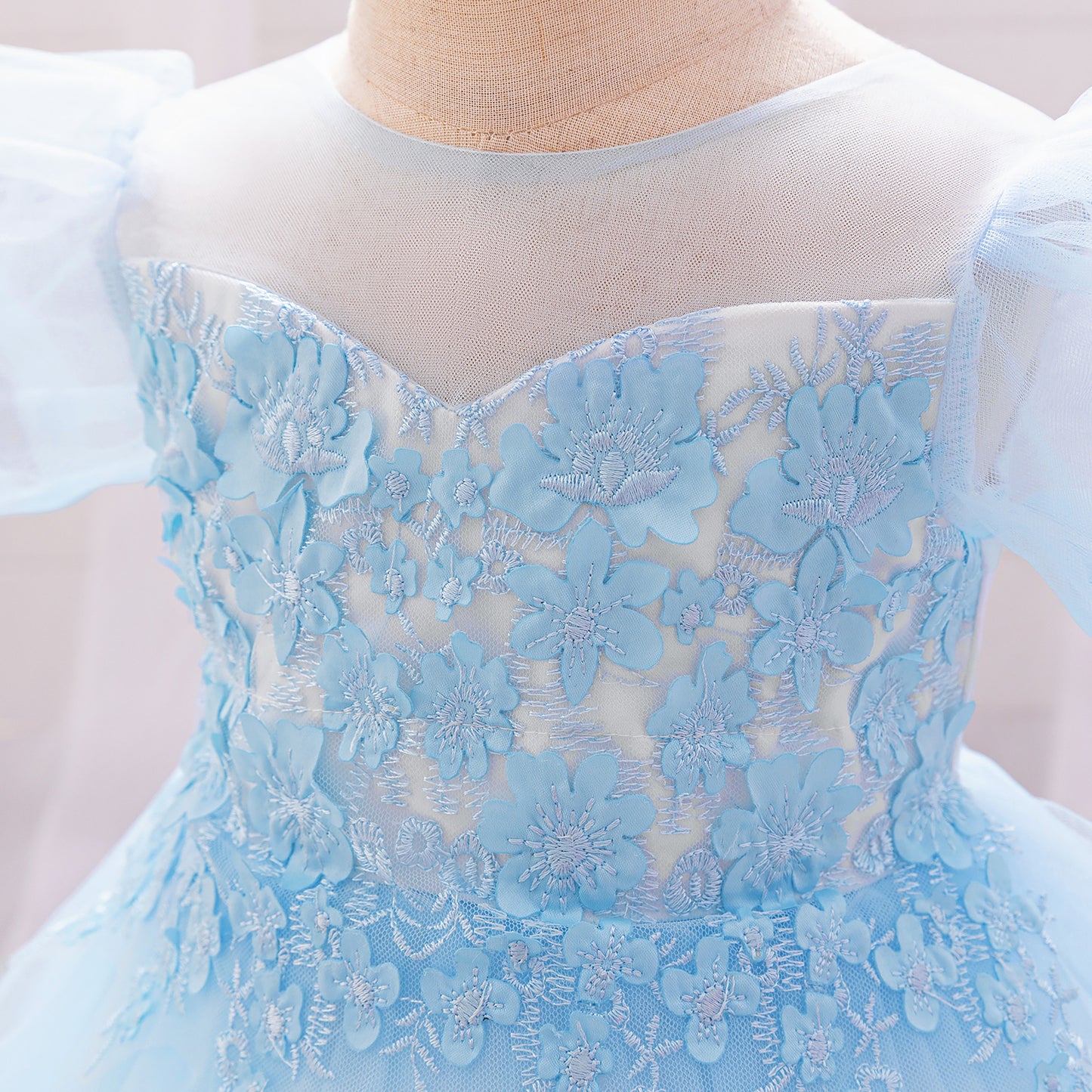Light Blue Princess Ball Gown Tulle Dress for Babies & Toddlers - Embroidered Puffy Flower Girl Dress