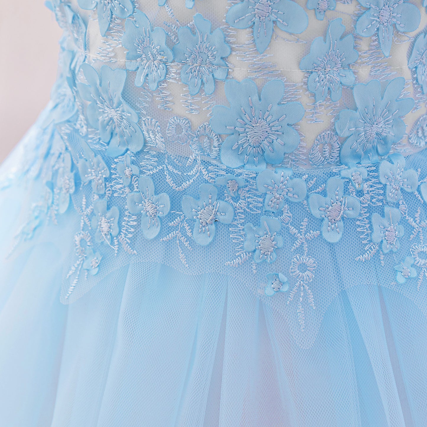 Light Blue Princess Ball Gown Tulle Dress for Babies & Toddlers - Embroidered Puffy Flower Girl Dress