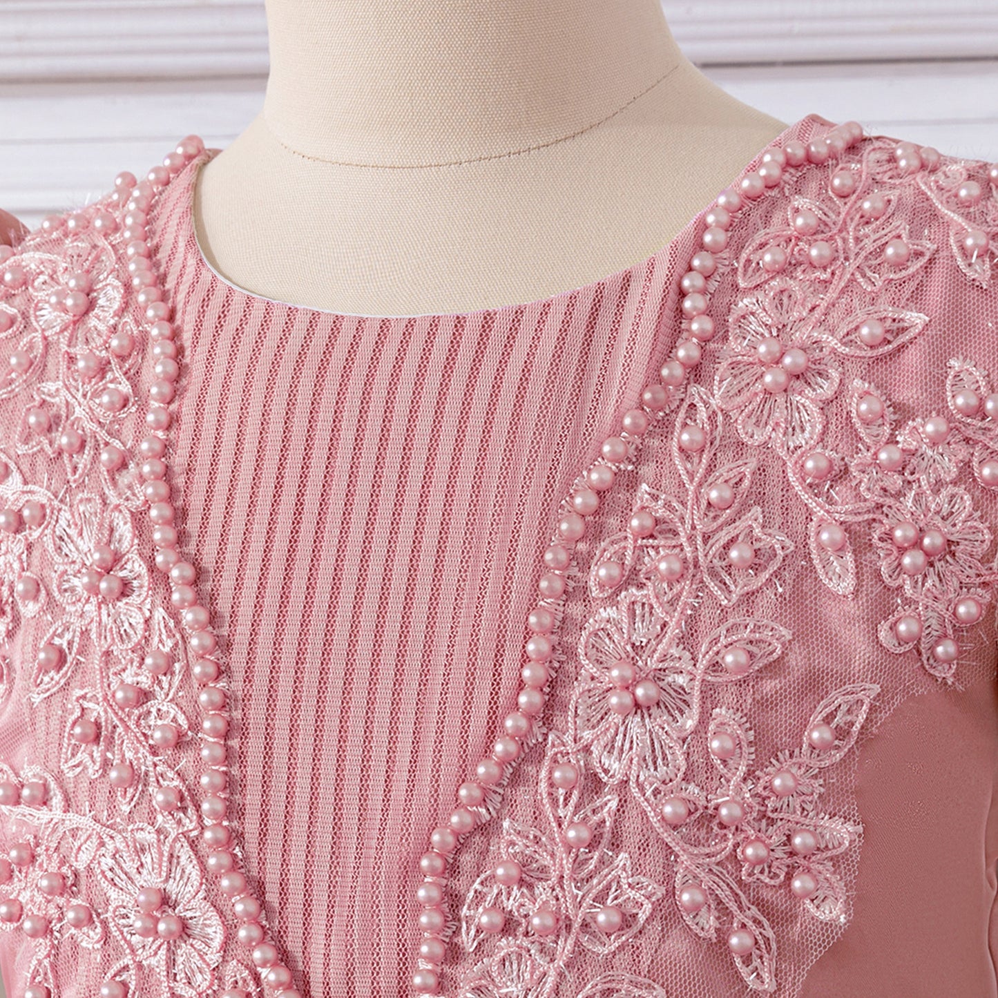 Princess Ball Gown Maxi Dress for Girls in Pink – Lace, Sequins & Puffy Tulle