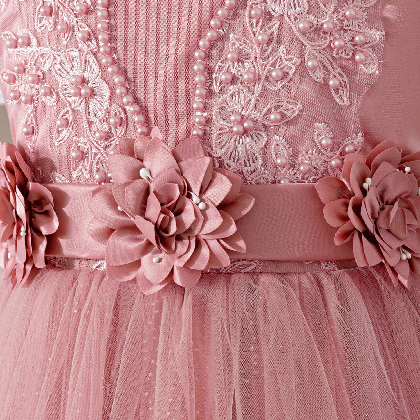 Princess Ball Gown Maxi Dress for Girls in Pink – Lace, Sequins & Puffy Tulle