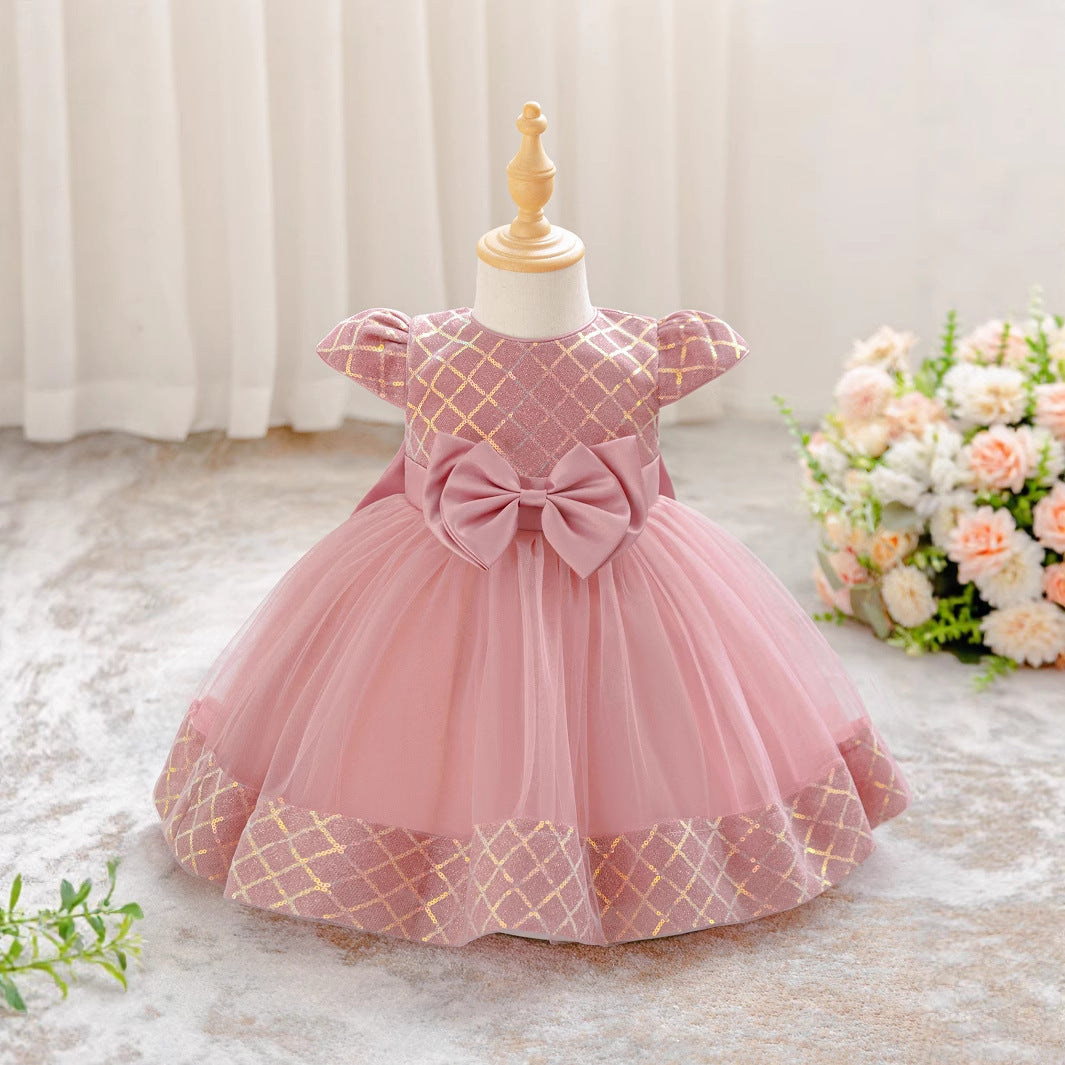 Princess Puffy Tulle Dress for Girls – Bow & Sequin Ball Gown for Special Occasions