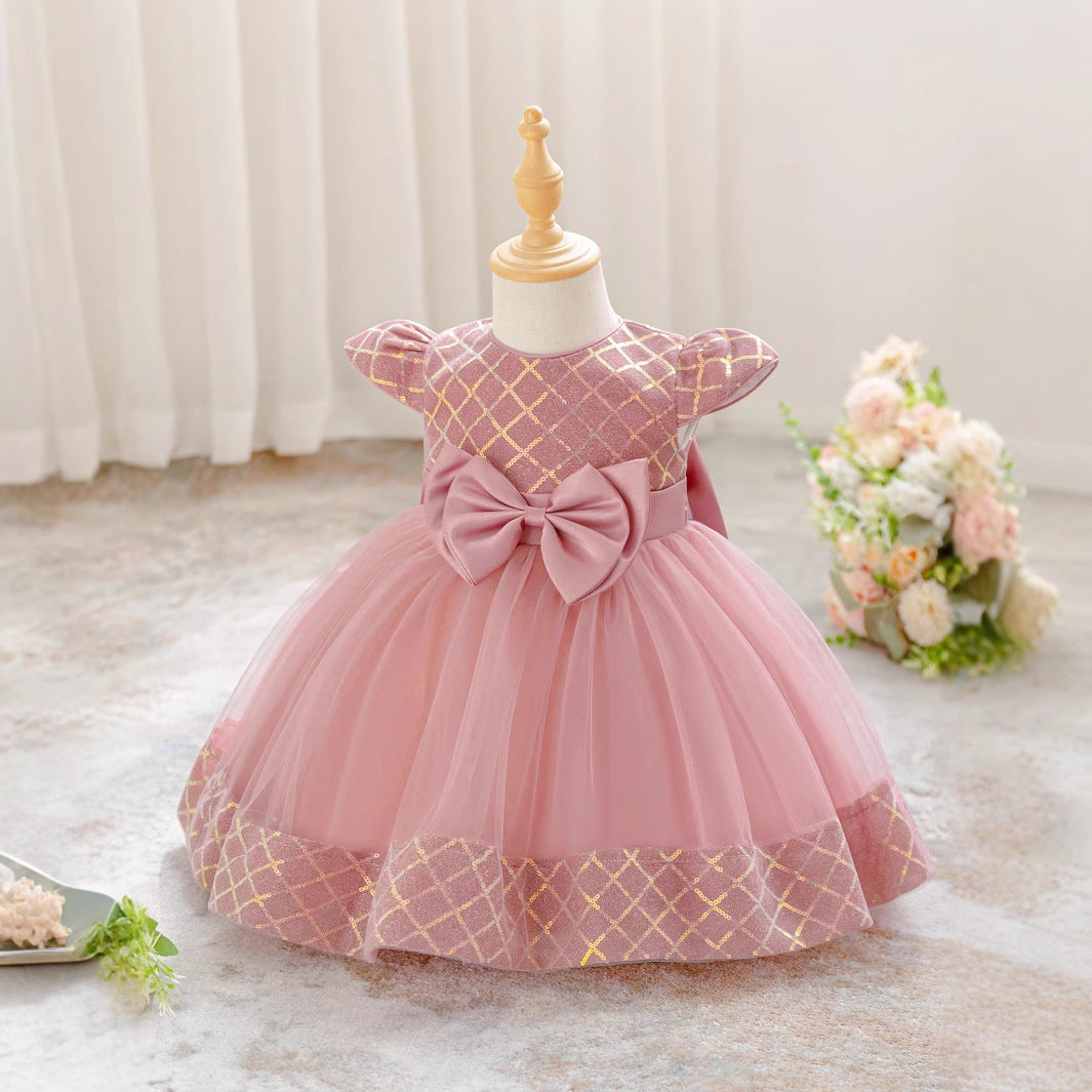 Princess Puffy Tulle Dress for Girls – Bow & Sequin Ball Gown for Special Occasions