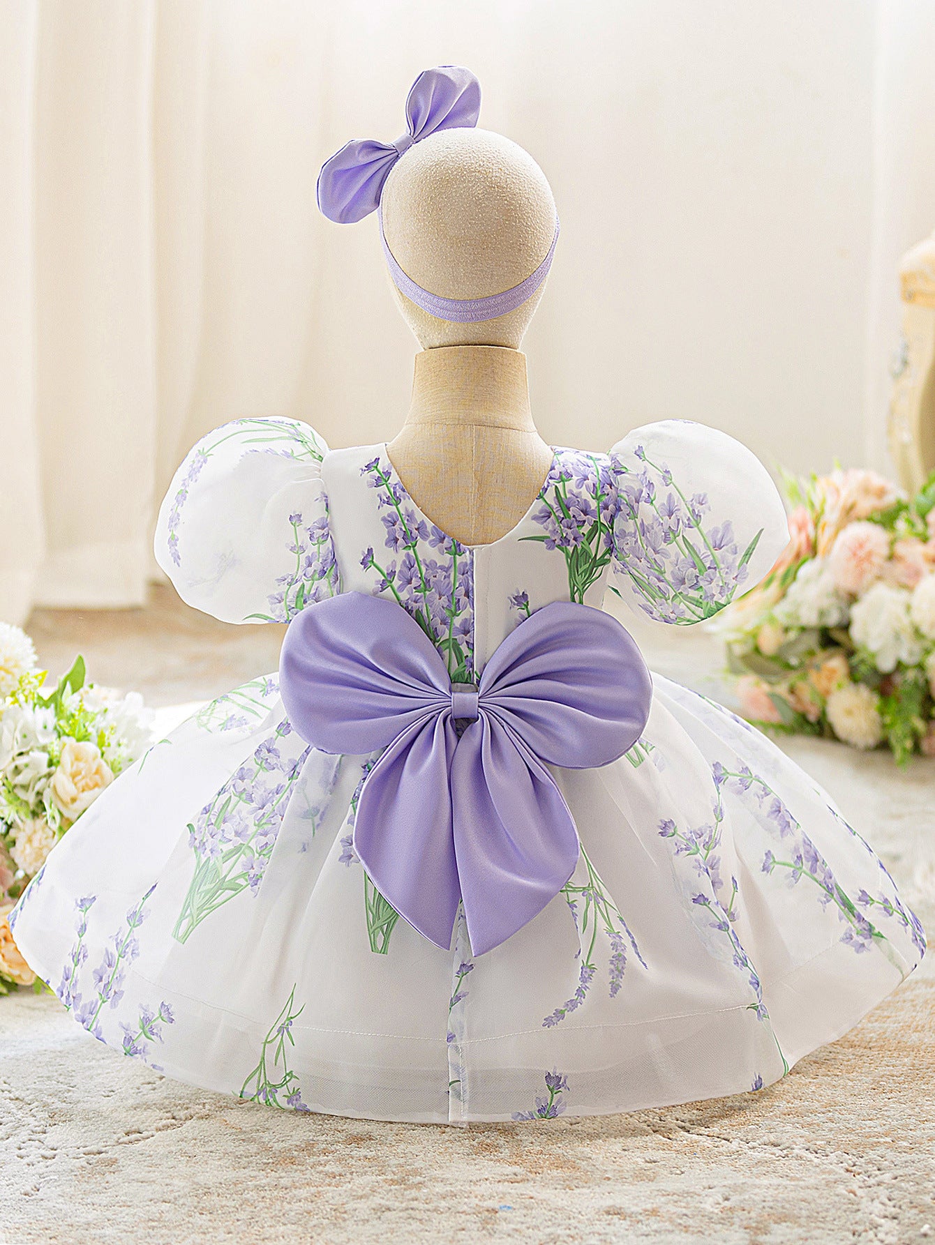 Princess Puffy Tulle Floral Bow Dress for Toddlers & Girls | Tea Length Ball Gown