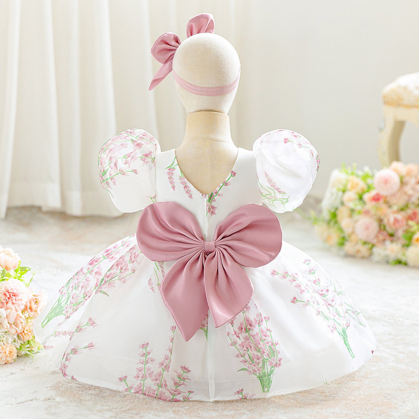 Princess Puffy Tulle Floral Bow Dress for Toddlers & Girls | Tea Length Ball Gown