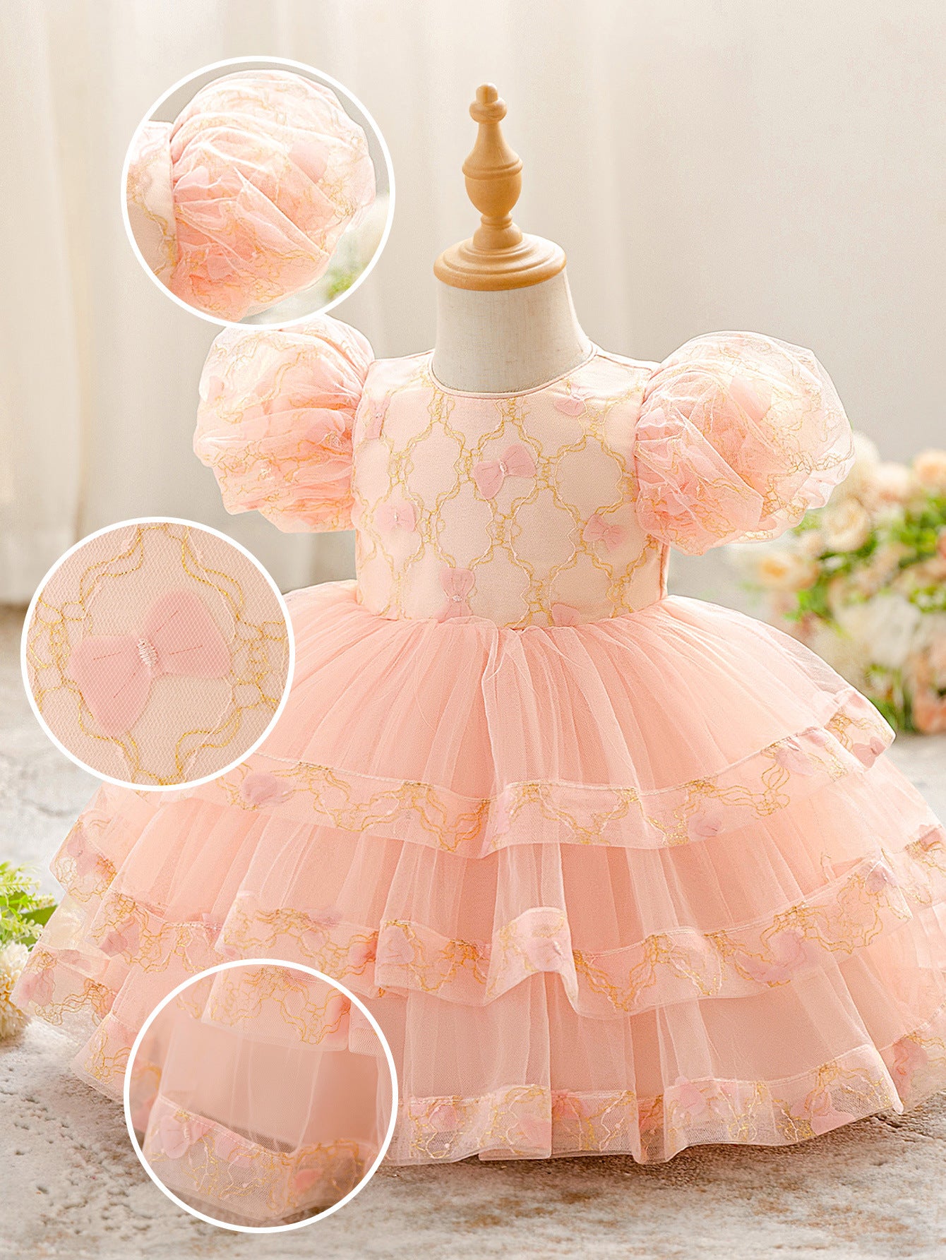Light Pink Puffy Tulle Princess Dress for Toddlers – Ball Gown with Lace & Tiered Skirt