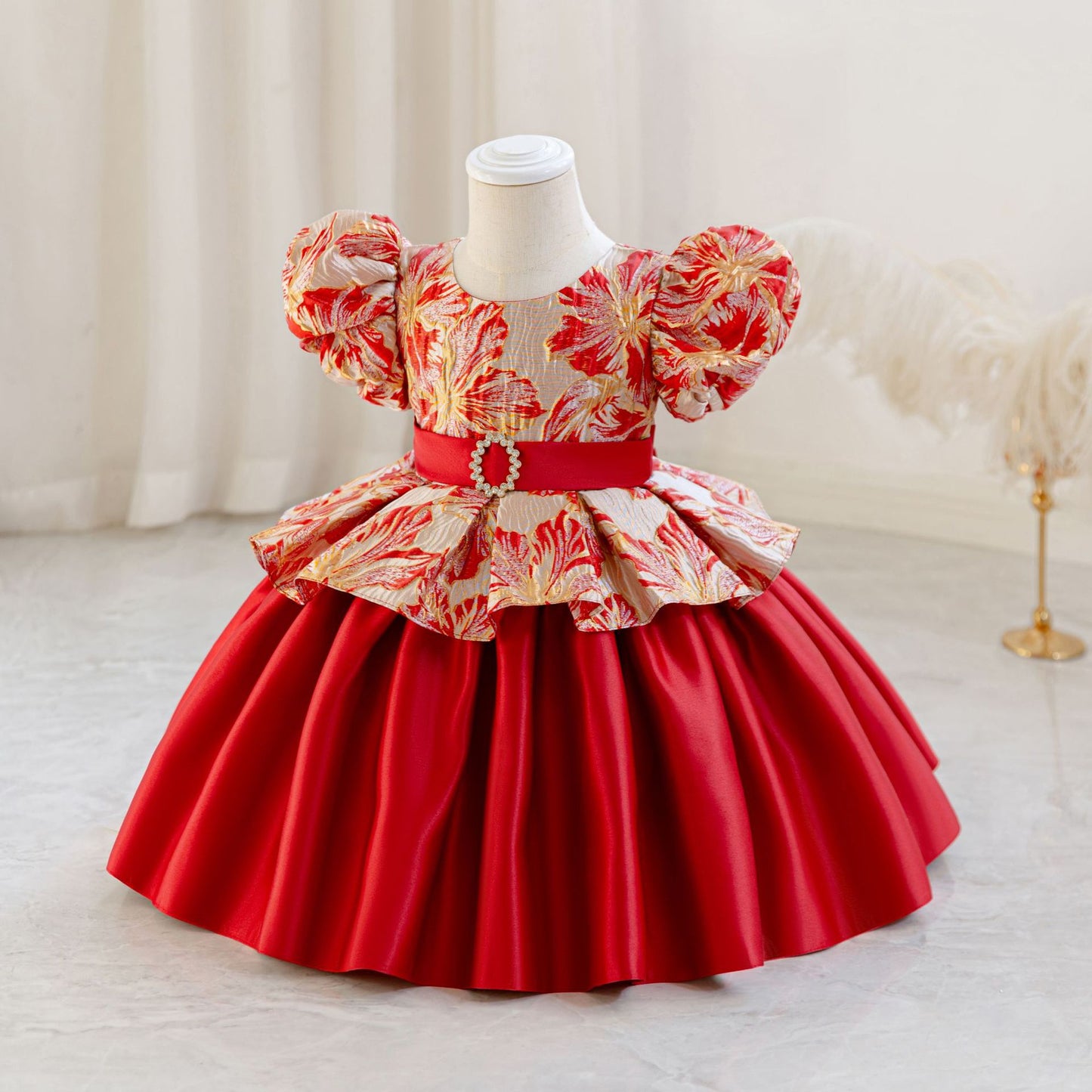 Princess Puffy Ball Gown Dress for Girls - Tea Length Tiered Skirt | Kids Party & Flower Girl Dress