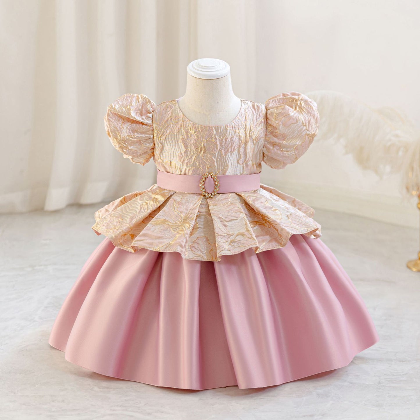 Princess Puffy Ball Gown Dress for Girls - Tea Length Tiered Skirt | Kids Party & Flower Girl Dress