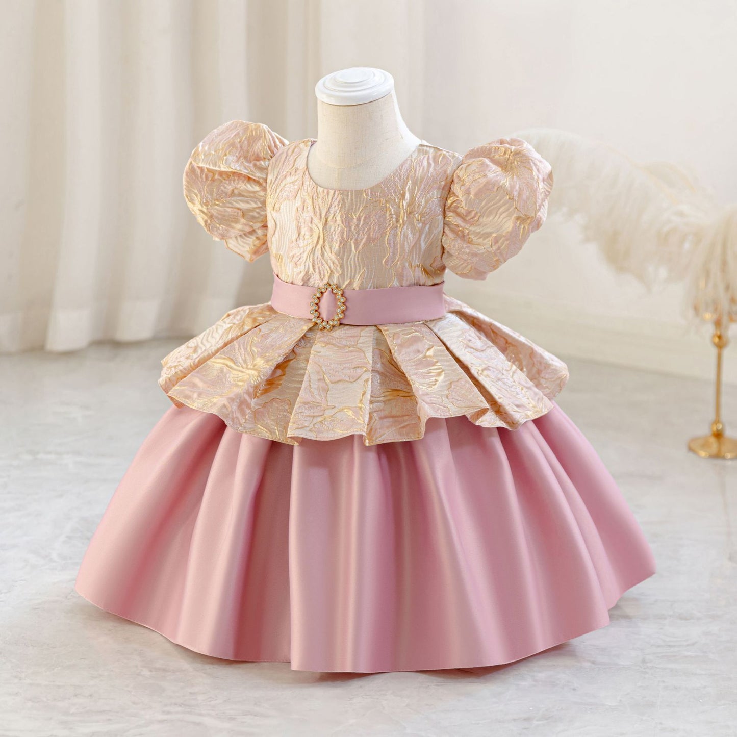 Princess Puffy Ball Gown Dress for Girls - Tea Length Tiered Skirt | Kids Party & Flower Girl Dress